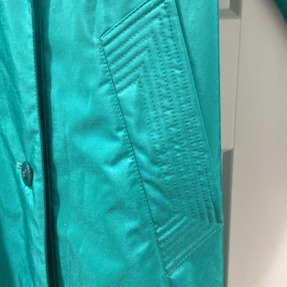 Vintage British Mist Trench Rain Coat Teal Green Long Jacket Size 3/4 petite EUC - Picture 5 of 16